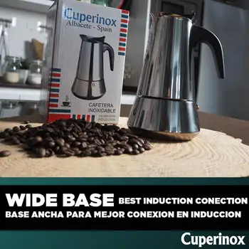 CUPERINOX Virdulys italijos Indukcijos | 2 puodeliai | Espresso kavos virimo aparatas dujomis ir plokštės, indukcijos viryklė | Už kavinė espress
